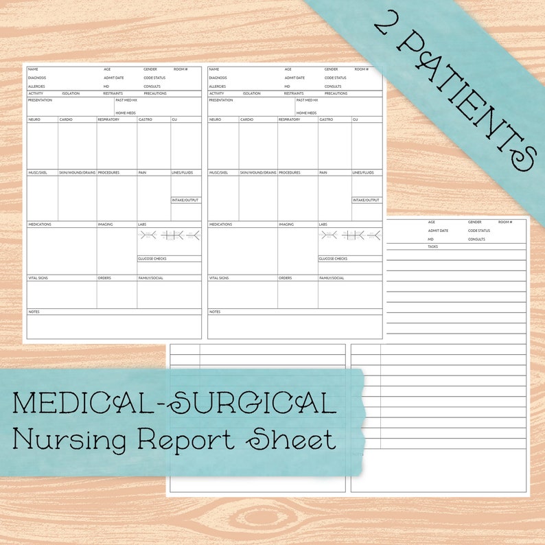 2-Patient Nursing Report Sheet Template Medical-Surgical | Etsy