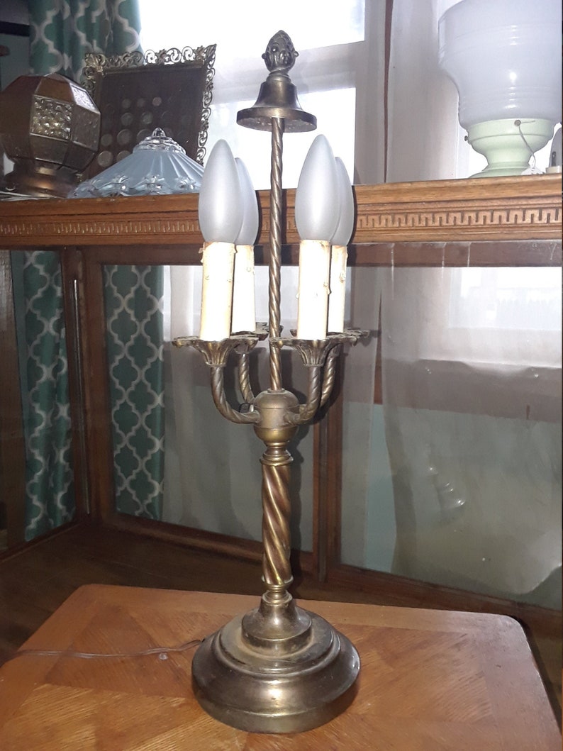 Antique Candelabra Style Table Lamp Light 4 Bulb Brass Etsy