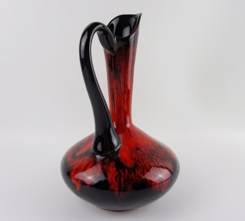 Vintage Mid Century Vase Lava Glaze Art Pottery Orange Modern Pitcher Ewer