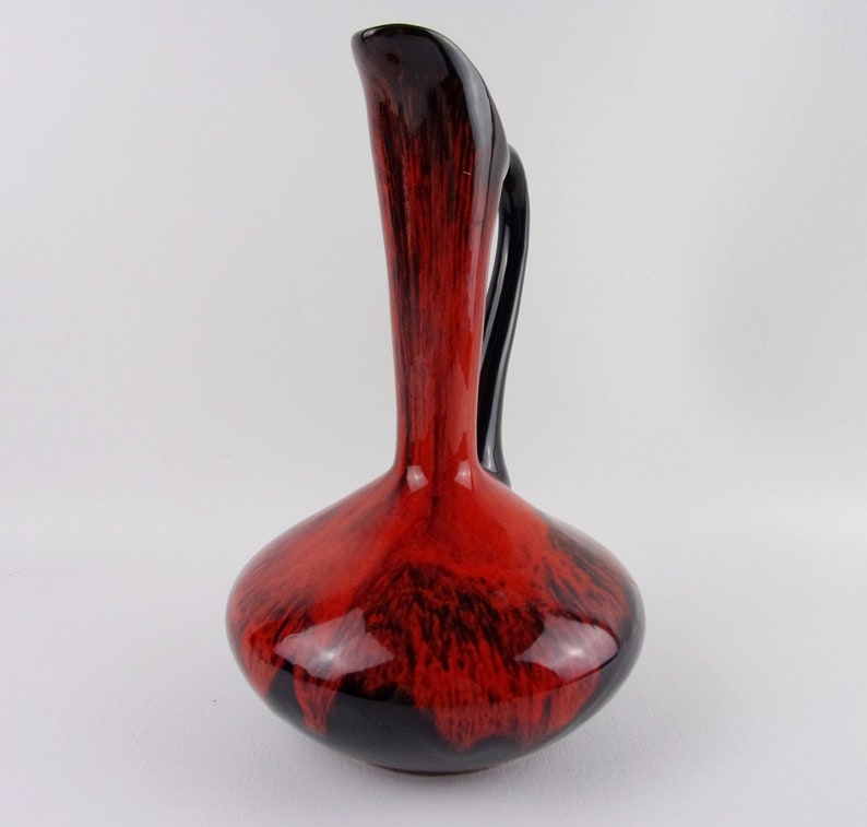 Vintage Mid Century Vase Lava Glaze Art Pottery Orange Modern Pitcher Ewer