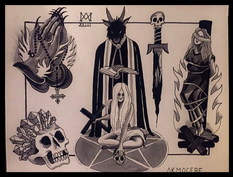  Occult Tattoo Flash  Prints set of 4 Etsy