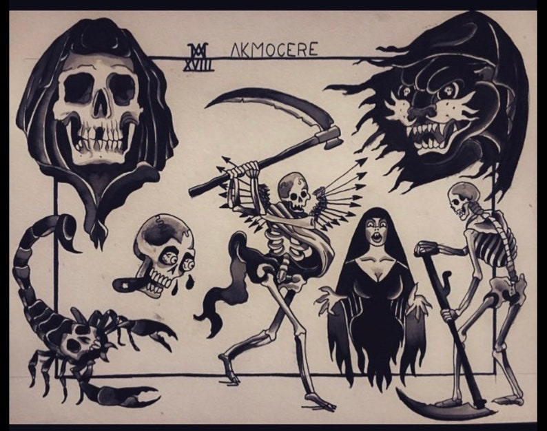  Occult Tattoo Flash  Prints set of 4 Etsy