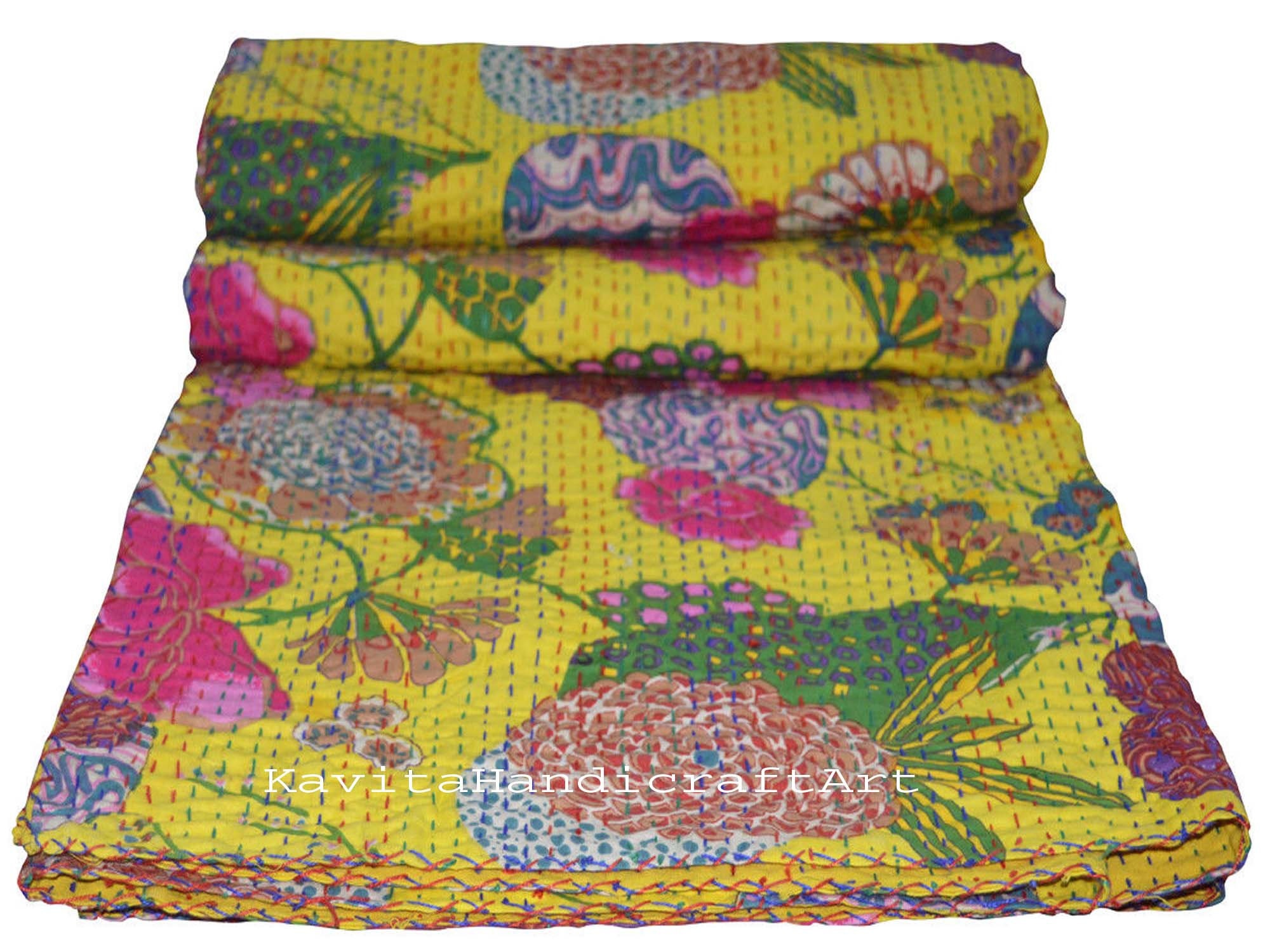 Indian Cotton Ethnic Bedding Bedspread Blanket Ralli Kantha Etsy