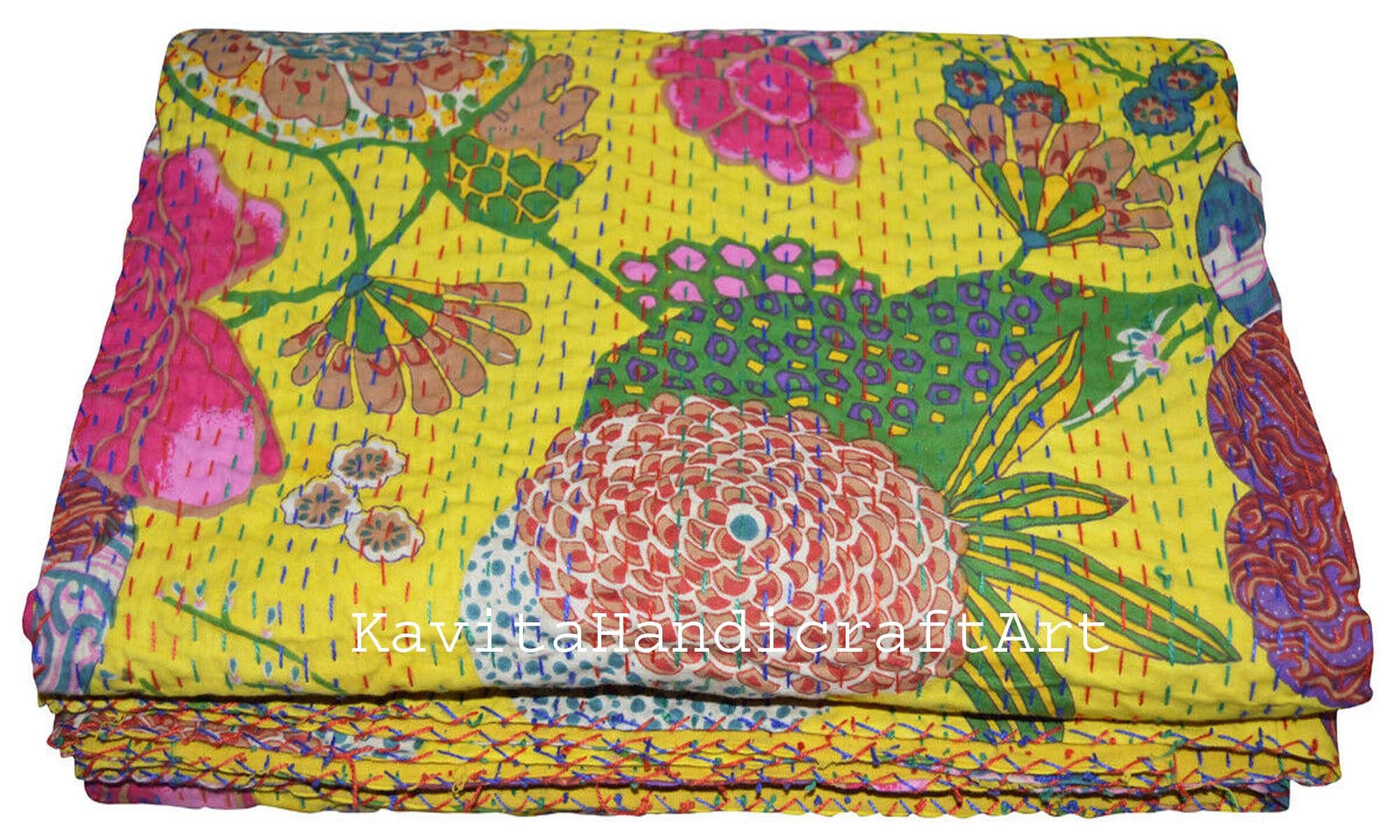Indian Cotton Ethnic Bedding Bedspread Blanket Ralli Kantha Etsy