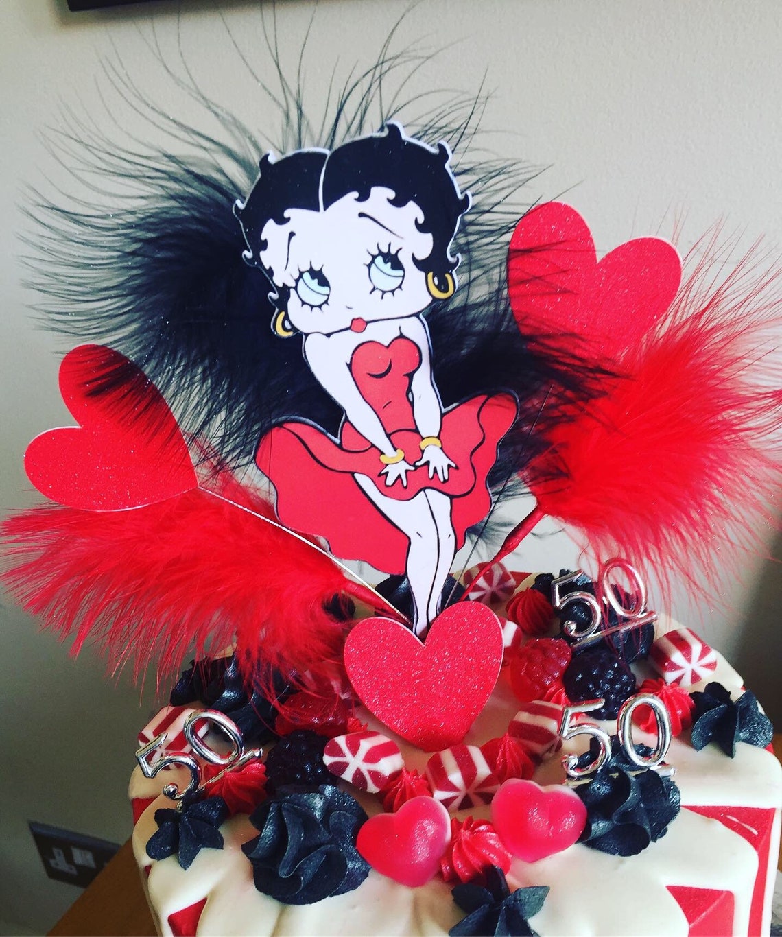 Betty Boop With Feathers Birthday Cake Topper In Pick Betty Etsy