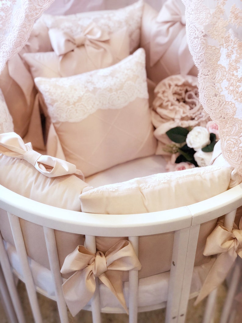 Baby girl crib bedding set cream color crib bumpers with Etsy