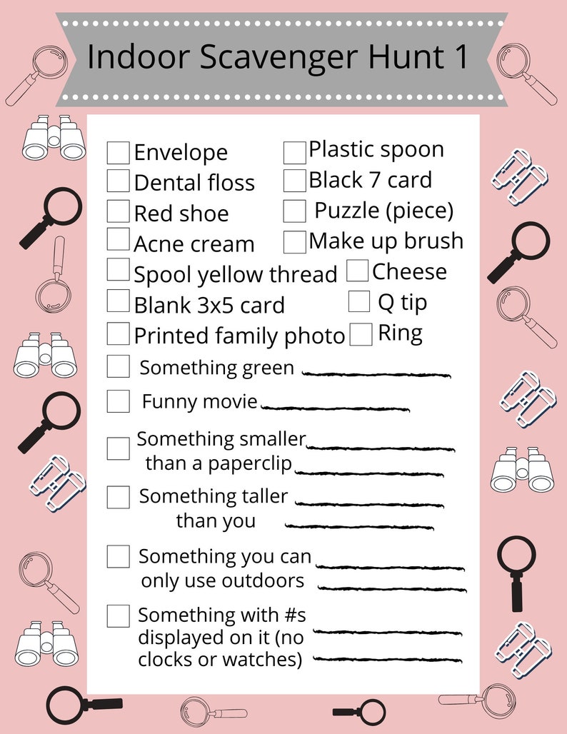 Teams/Variety Pack Indoor Scavenger Hunt Printable | Etsy