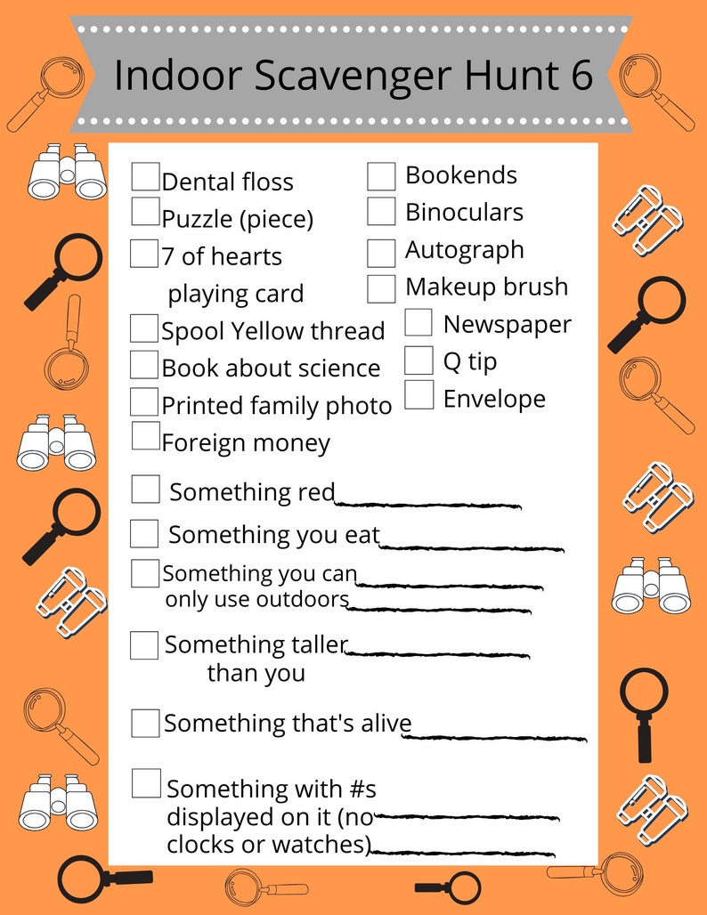 Teams/Variety Pack Indoor Scavenger Hunt Printable | Etsy