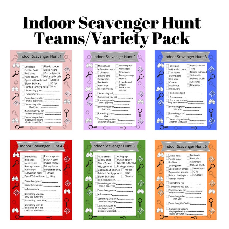 Teams/Variety Pack Indoor Scavenger Hunt Printable Etsy