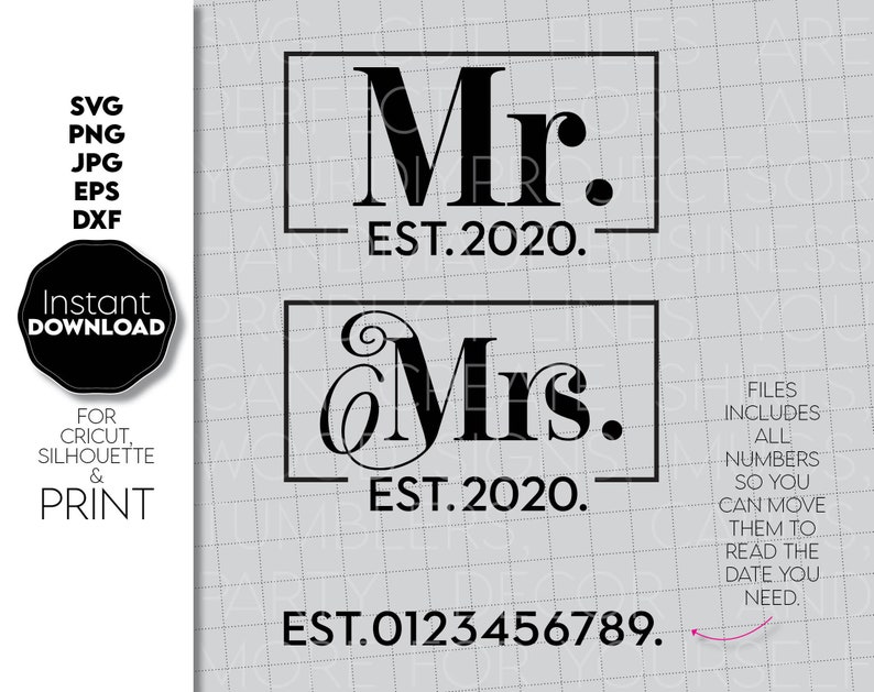 Download Mr and Mrs Est 2020 Svg Mr & Mrs Svg mr mrs artwork svg | Etsy