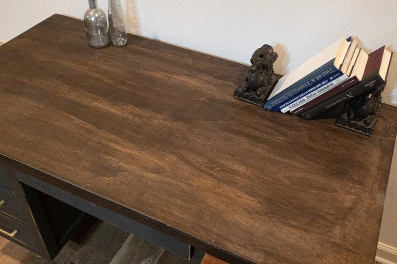 Rustic Reclaimed Black Desk with gold handles. Etsy