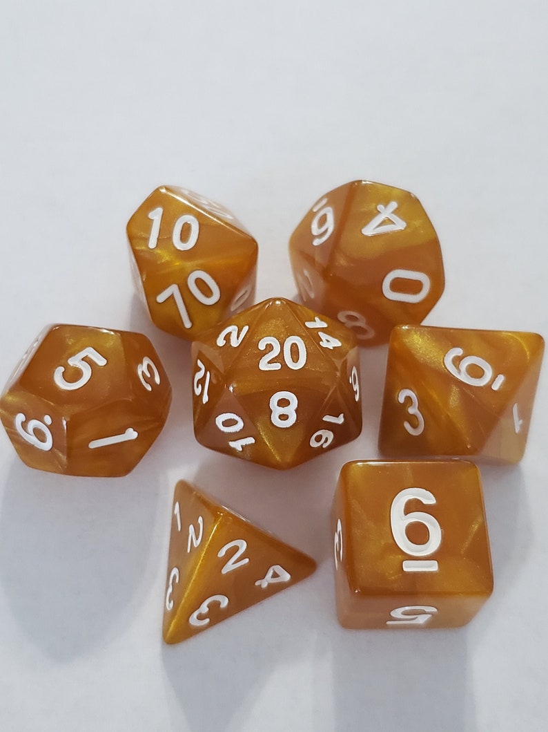 Table Top Gaming Young Metallic Dragon 7 pc dice set dnd dice RPG d/&d Bronze Pearl Effect