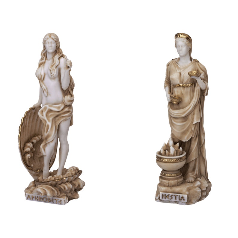 Set Aphrodite and Hestia Goddess Statues  Handmade Alabaster image 0