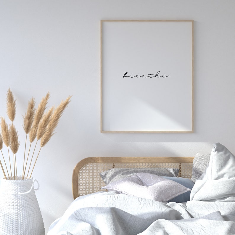 wall decor minimalist black and white typography Breathe typography poster digital print