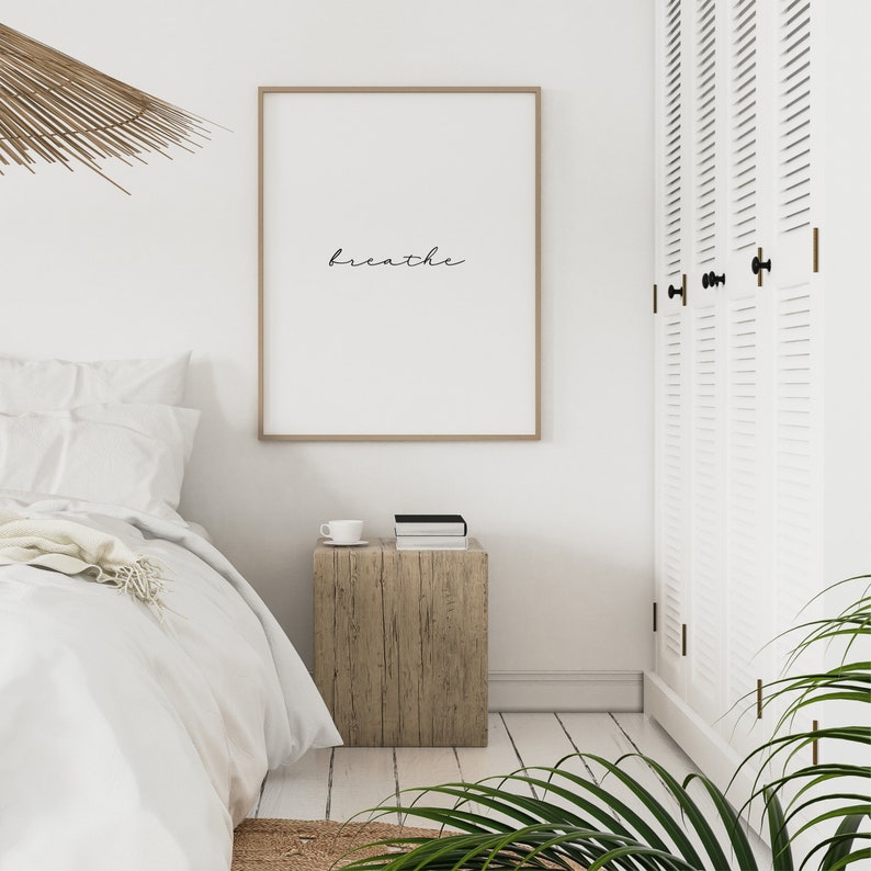 wall decor minimalist black and white typography Breathe typography poster digital print