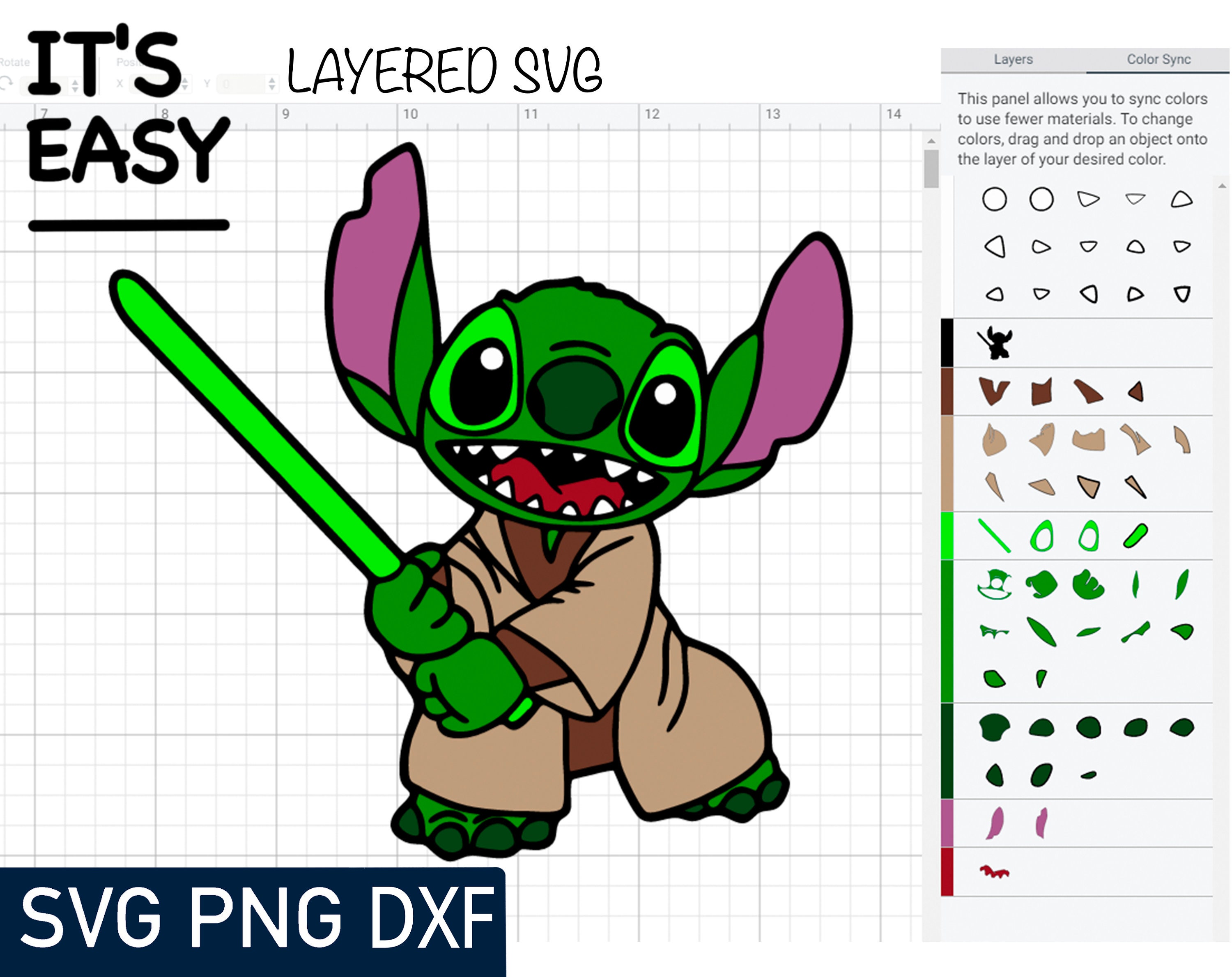 Stitch Jedi Yoda SVG Cricut Silhouette Cut File Clipart | Etsy