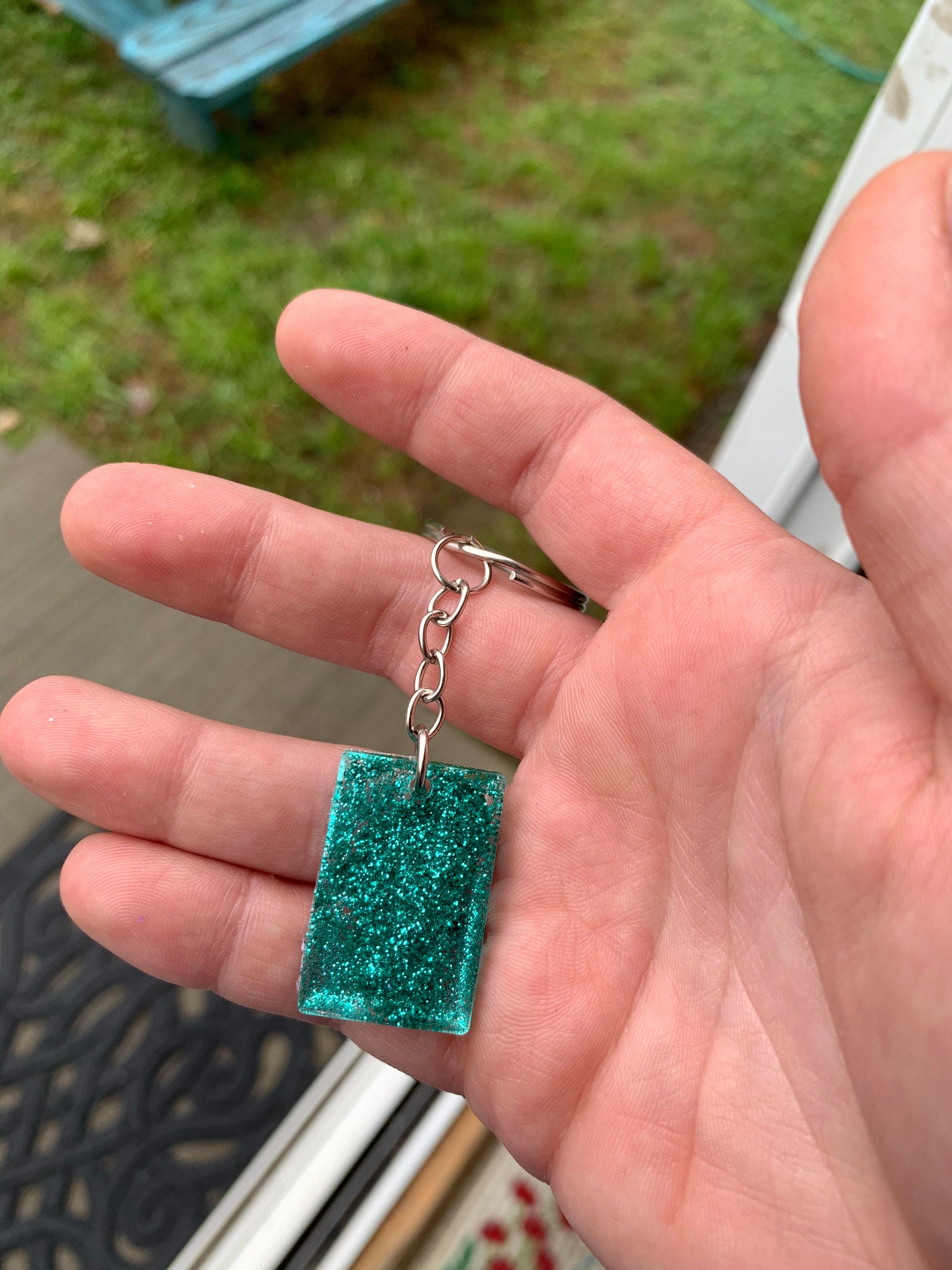 Handmade Turquoise Glitter Keychain Etsy
