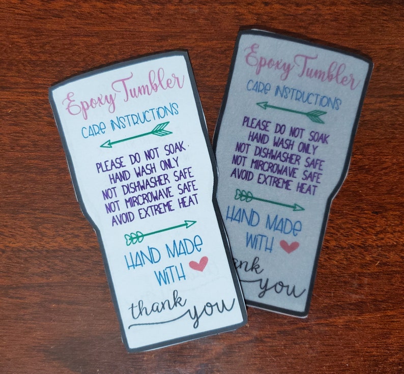 epoxy tumbler printable care instructions download only etsy