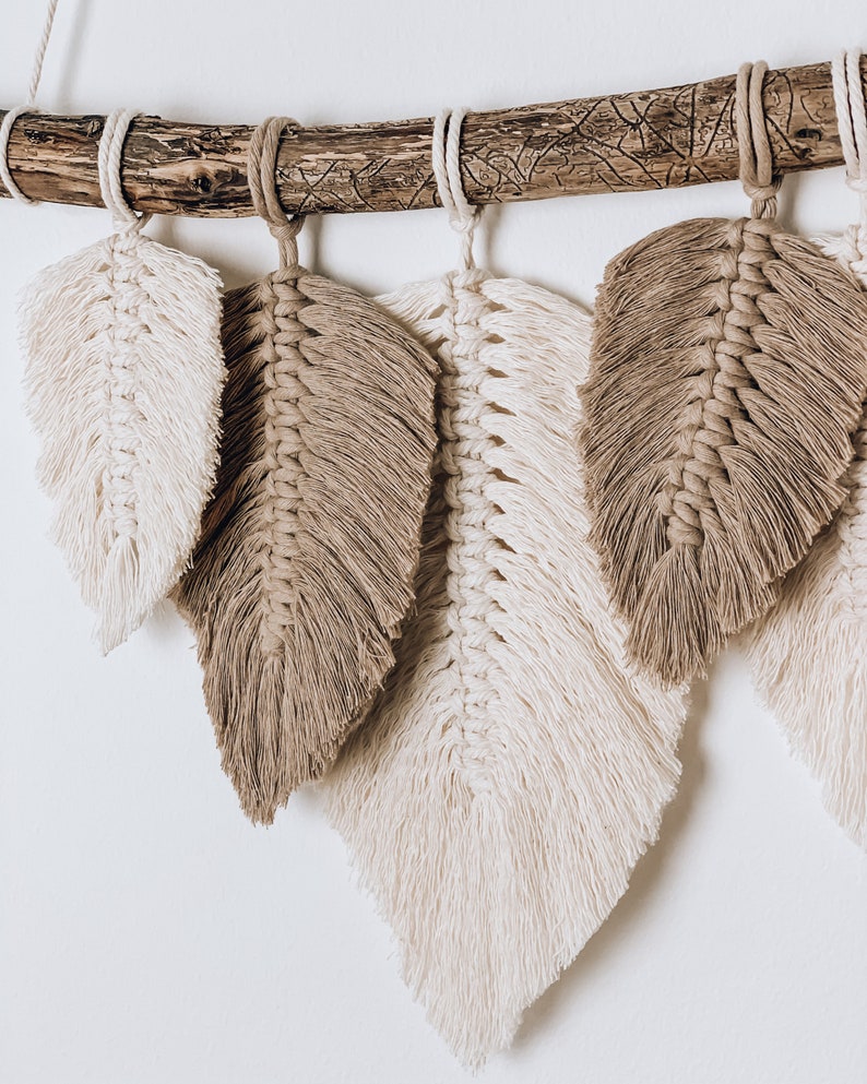 Large Macrame Leaf Wall Hanging Macrame Feather Macrame Etsy