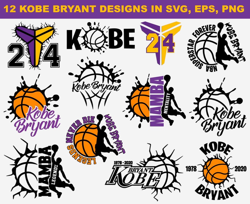 Kobe Bryant 12 designs in svg png eps formats | Etsy