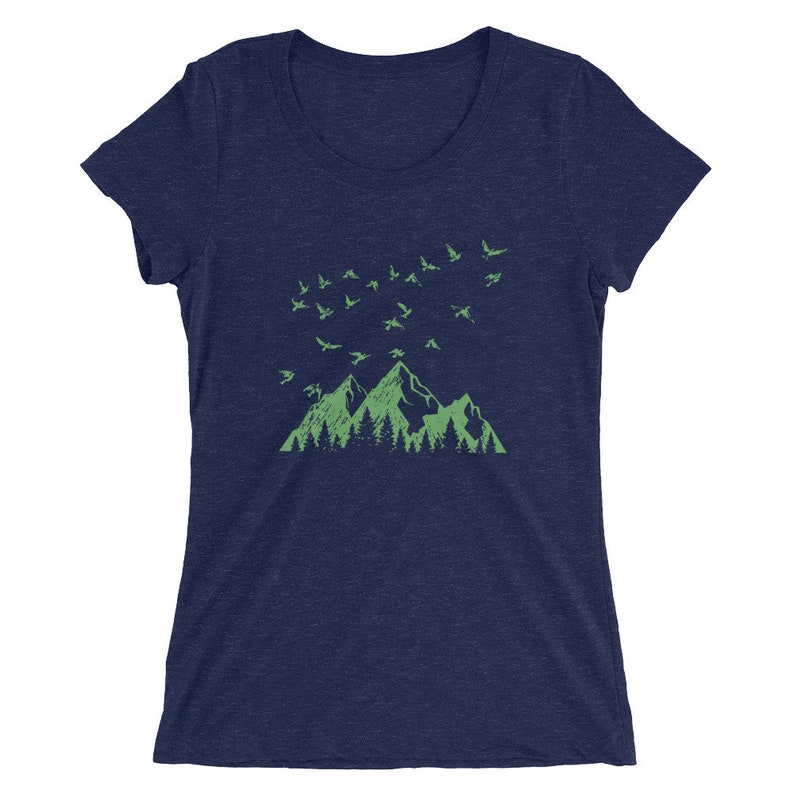 Nature Tshirt Mountains Trees Birds Nature Lover Green Etsy