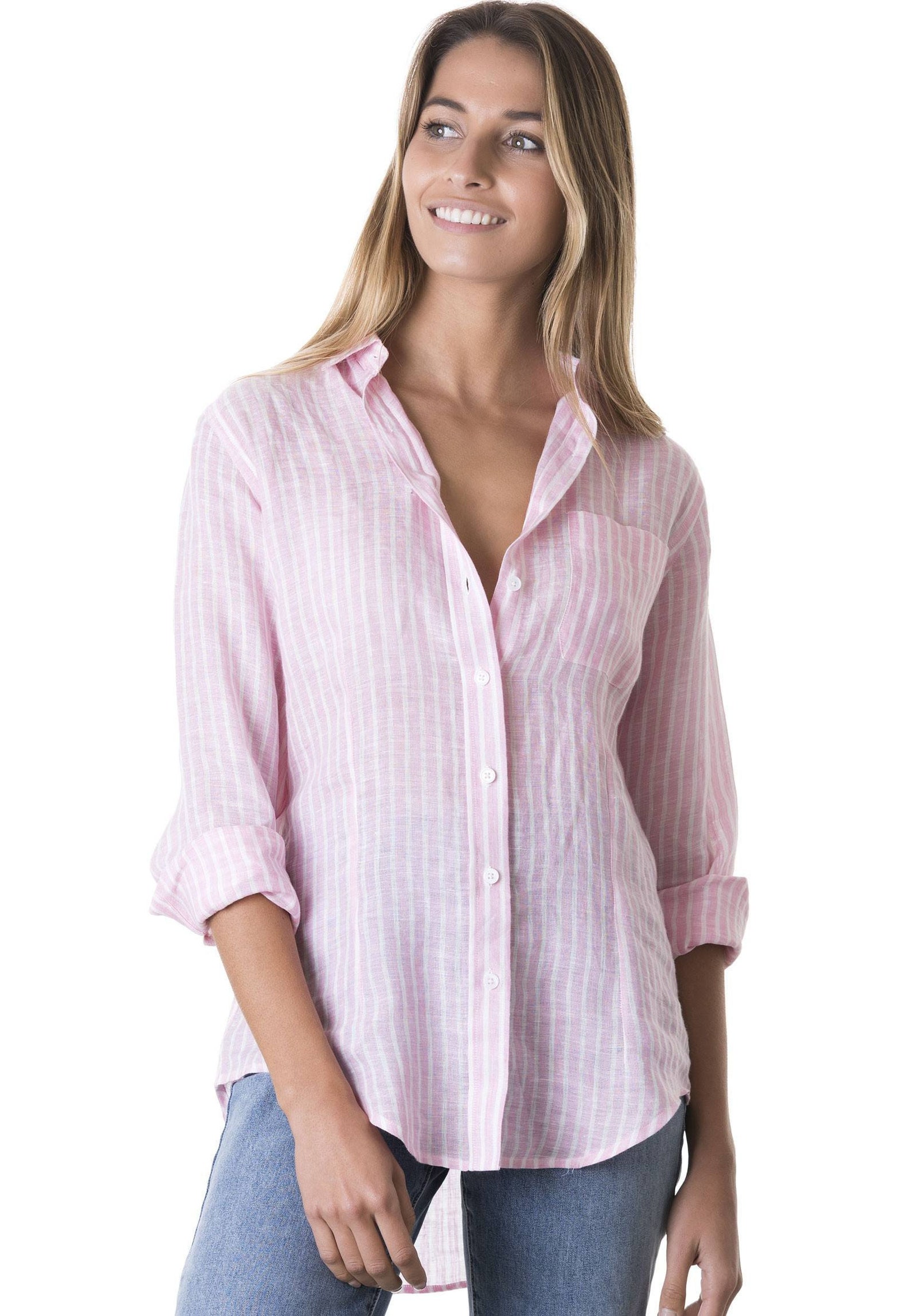Linen Shirt women Pink Stripes button-down Striped Linen | Etsy