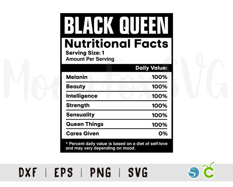 Black Queen Nutritional Facts Svg Melanin Woman Black Girl Etsy