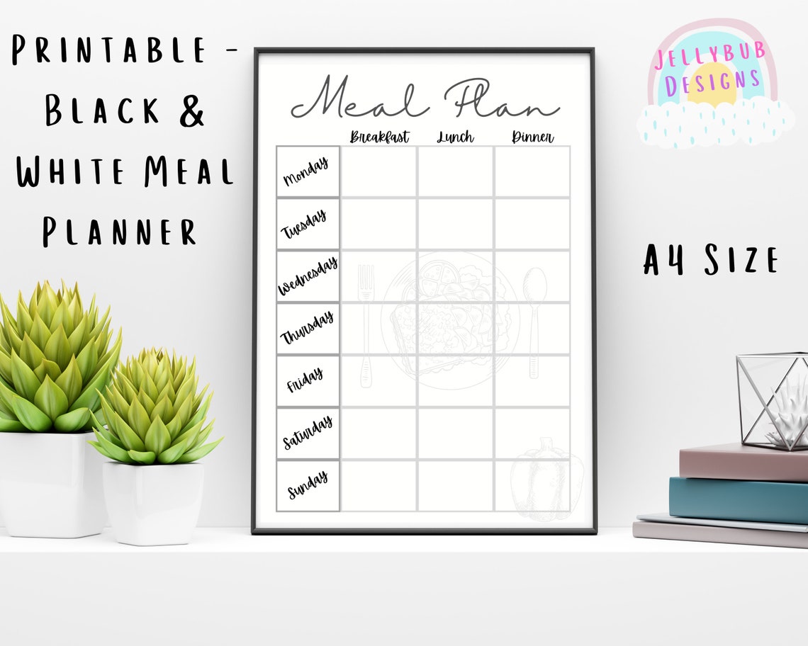 Printable A4 Meal Planner Black & White | Etsy