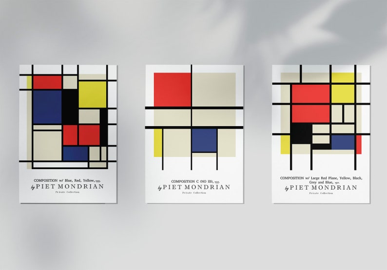 Midcentury Modernist Home Decor Bauhaus Poster New Home Owner Gift. Modern Poster Set Mondrian Composition