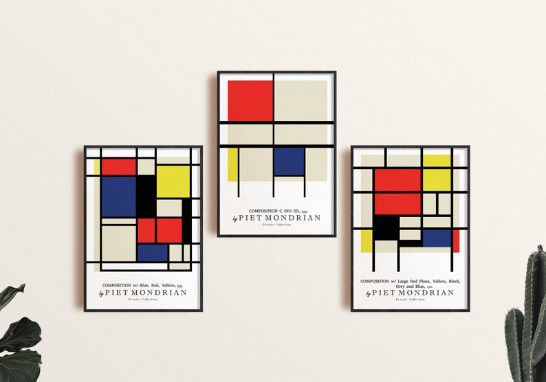 Midcentury Modernist Home Decor Bauhaus Poster New Home Owner Gift. Modern Poster Set Mondrian Composition