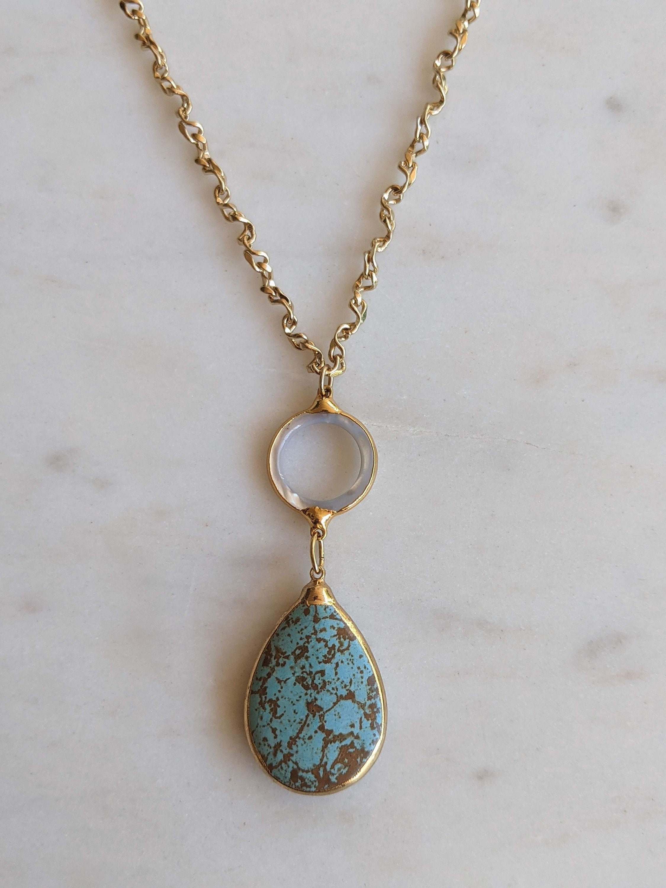 Natural Turquoise Necklace Turquoise Teardrop Necklace Etsy