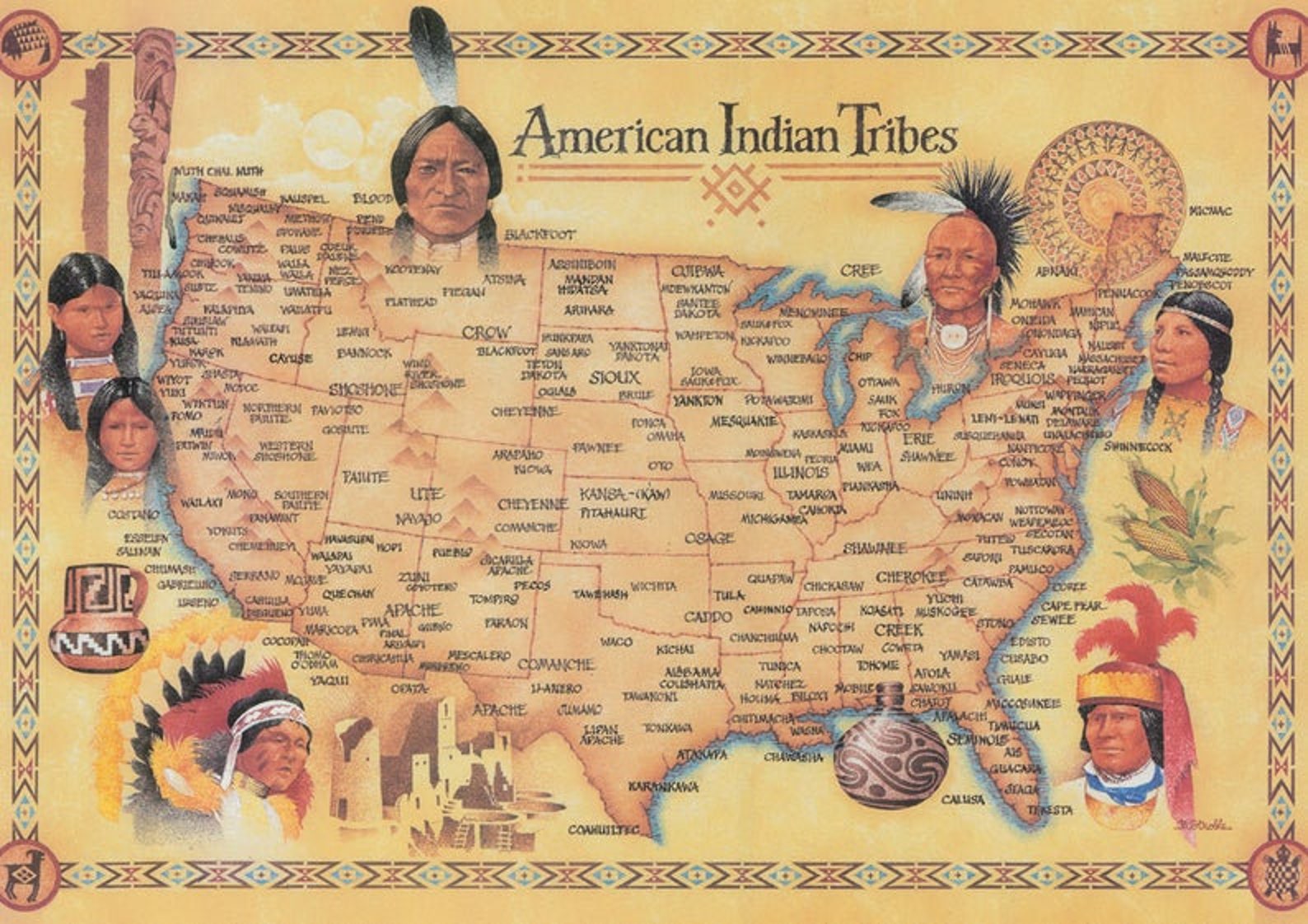 Native American Tribes Map Poster Canvas Printing Decor Home | Etsy