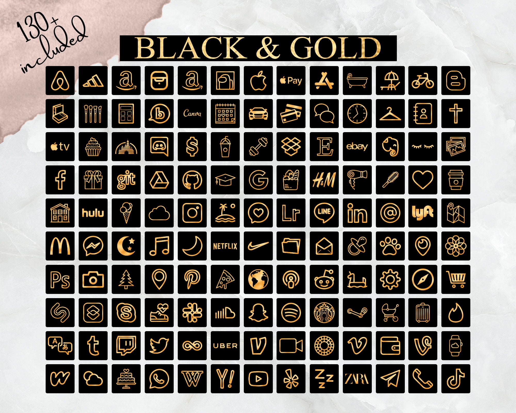 IOS14 App Icons Black Gold IOS 14 Icons App Covers Icons | Etsy