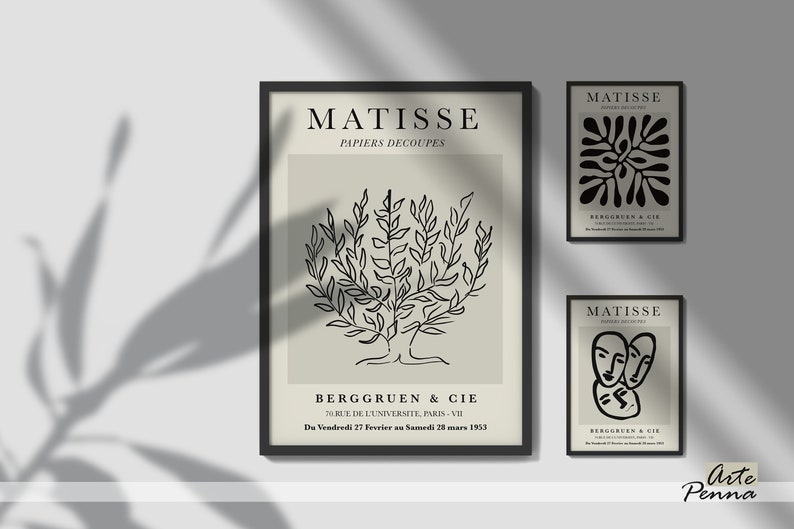 Matisse Sketch Print Set Gallery Wall Set Set of 3 Print 3 Piece Wall Art Exhibition Wall Art Set Digital Print Set