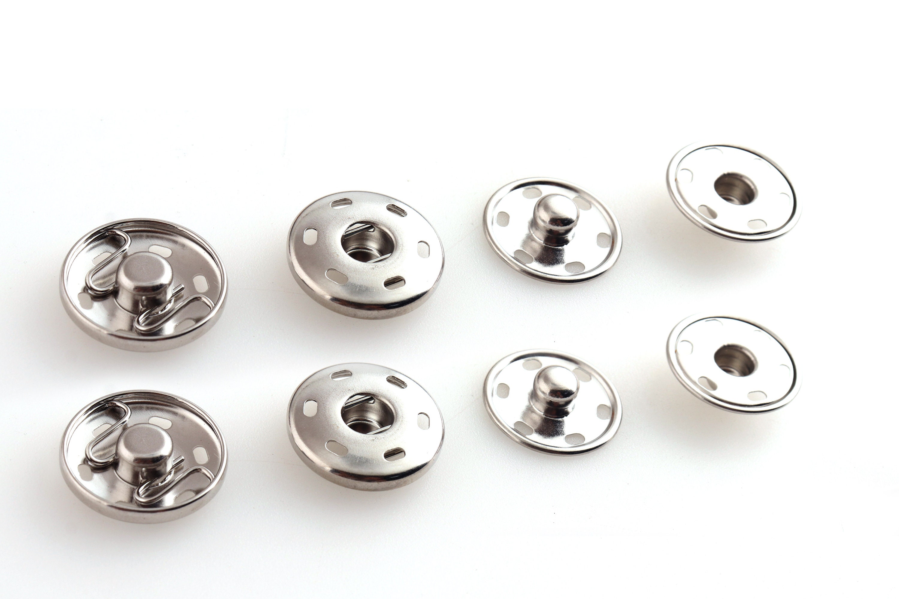 Round Press Studs Silver Color Snap Buttons Spring Metal Snap 