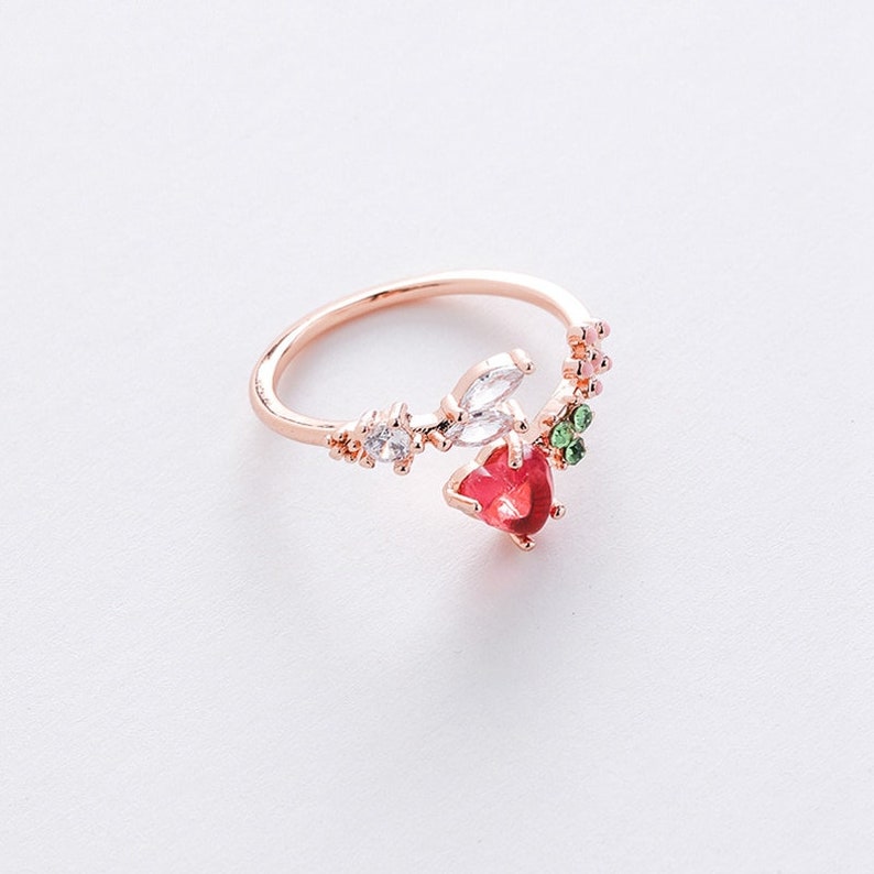heart gem love adjustable ring gifts for her |Korean design resizable gemstone ring promise ring Cute red heart crystal ring