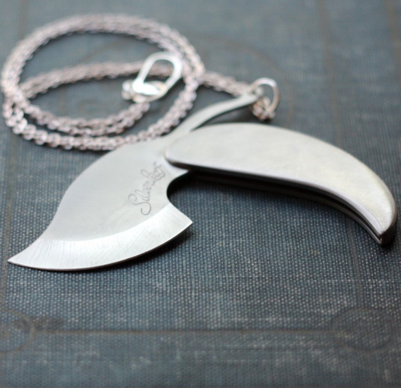 Silver Leaf Pocket Knife Necklace Etsy