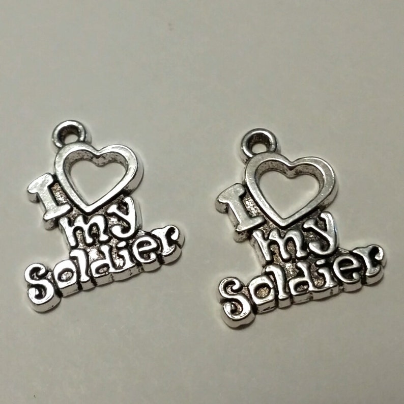 Army Charms 10 pcs I Heart My Soldier I Love My Soldier Military Charms Silver Soldier Charms - Patriotic Charms