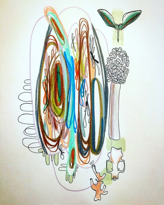 Nature Collage Drawing Etsy