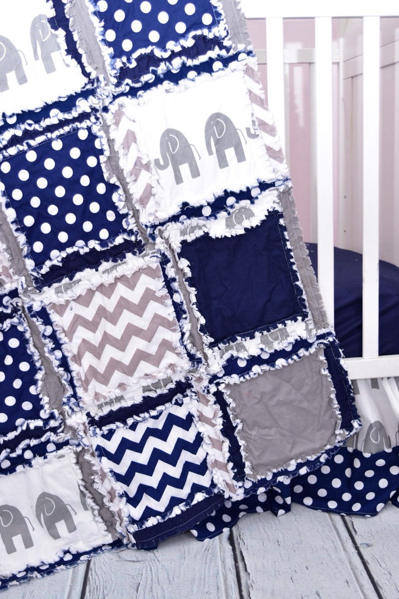 Elephant Crib Set for Baby Boy Nursery Decor Navy Blue / Gray Etsy
