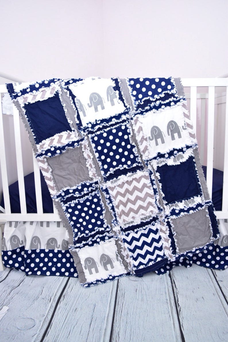 Elephant Crib Set for Baby Boy Nursery Decor Navy Blue / Gray Etsy