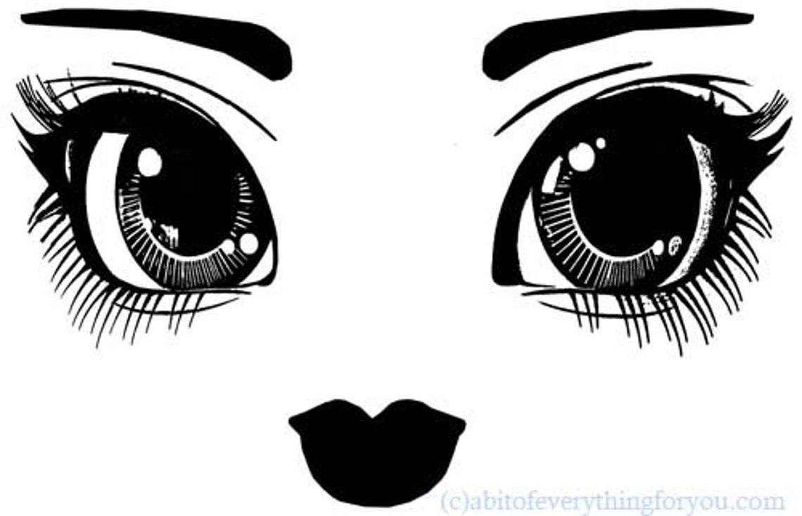 Big eye girl doll face eyes mouth clip art png printable art | Etsy