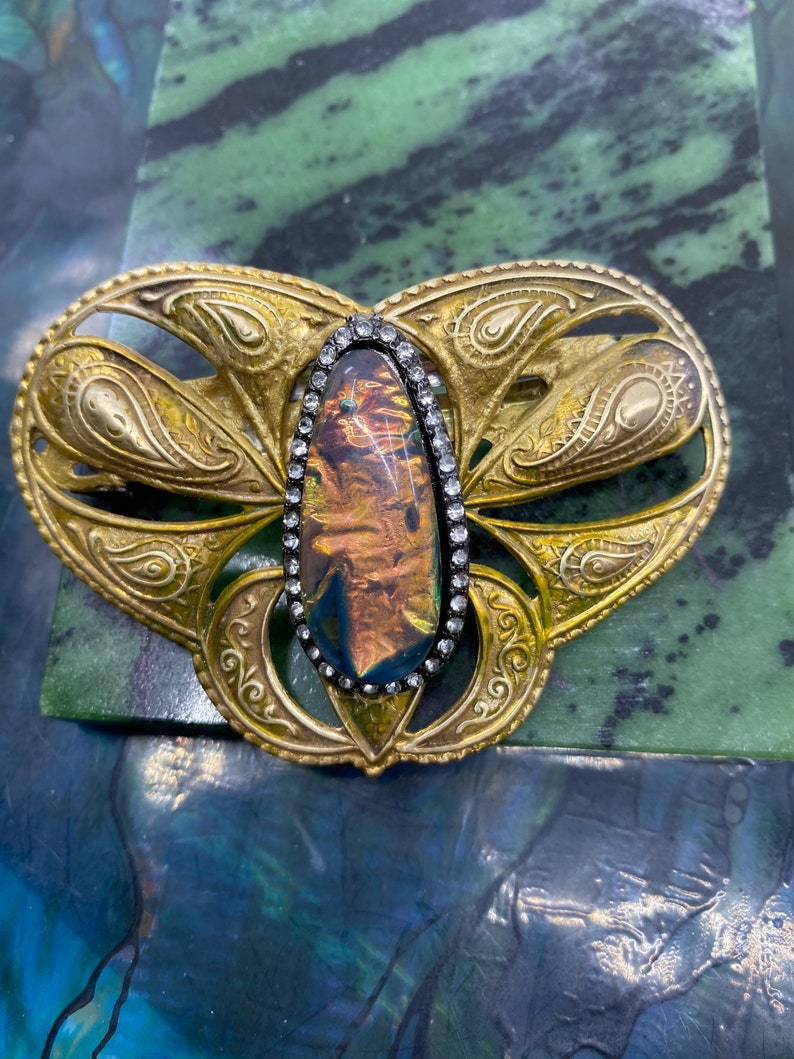 Opal Art Deco Hair Clip Barrette Classic Hair clips Silver and Crystal Faux Opal MyElegantThings