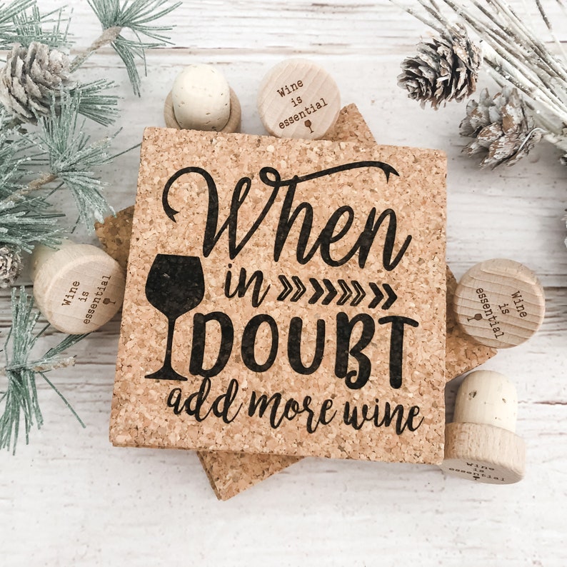 Christmas Gift Ideas Custom Cork Coaster Set Holiday Gift Set Gifts for Teacher Friend Gift Wine Stopper and Coaster Christmas Gift Box