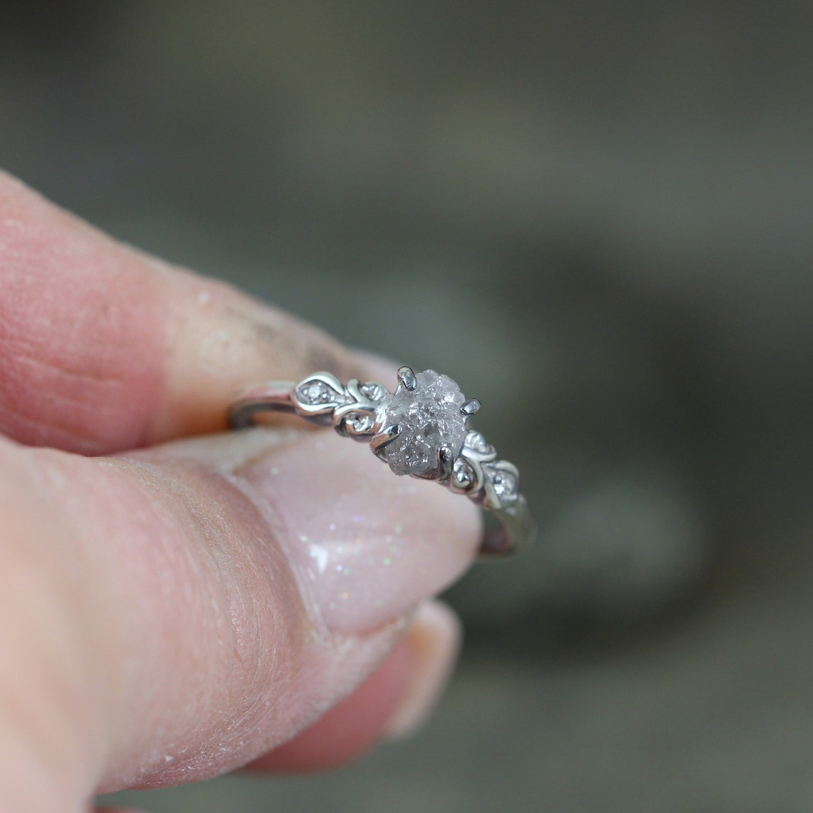 Rough Diamond Engagement Ring with Brilliant Cut Diamond Etsy