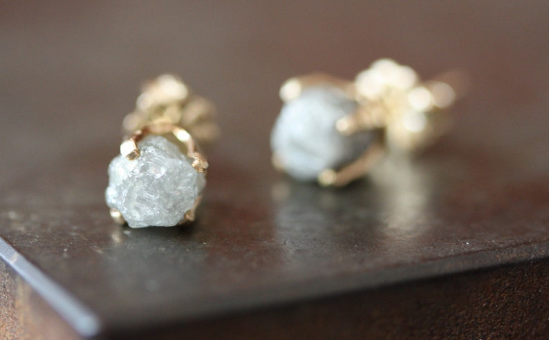 Rough Diamond Stud Earrings in 14kt Gold as seen in LUCKY | Etsy