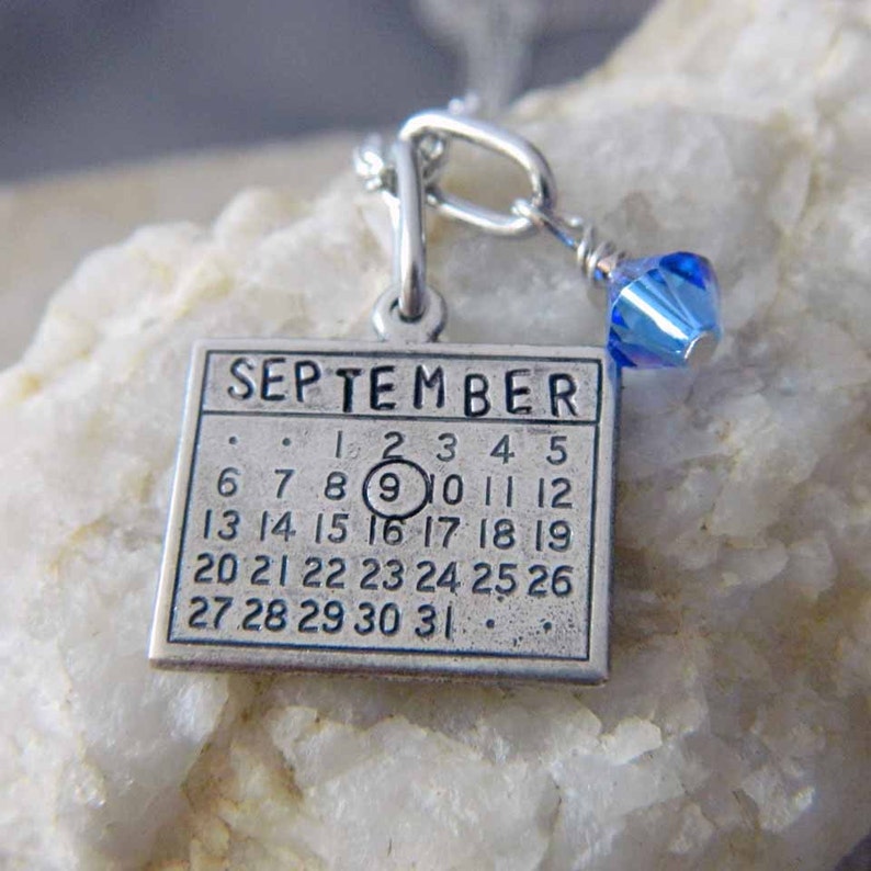 Calendar Necklace Personalized with Month and Birthstone Etsy