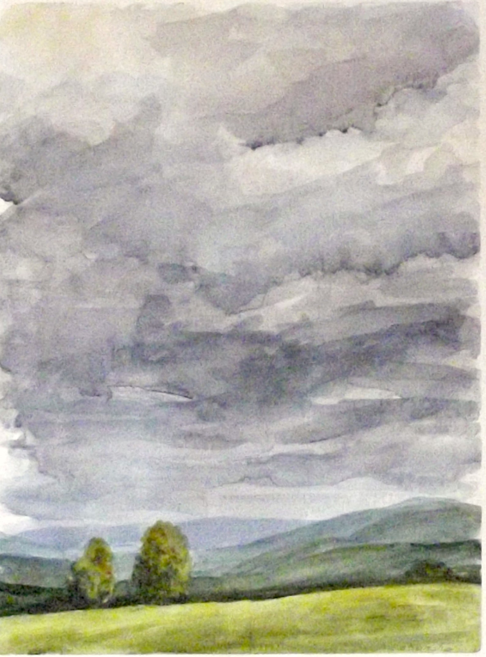 Stormy Sky Country Landscape Watercolor Painting | Etsy