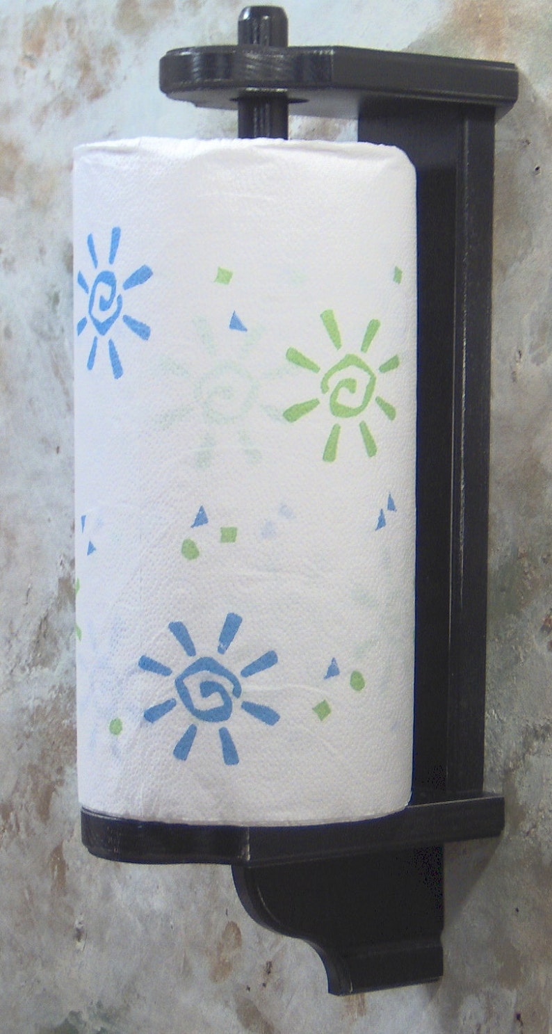 Satin black Vertical mount wood paper towel holder | Etsy