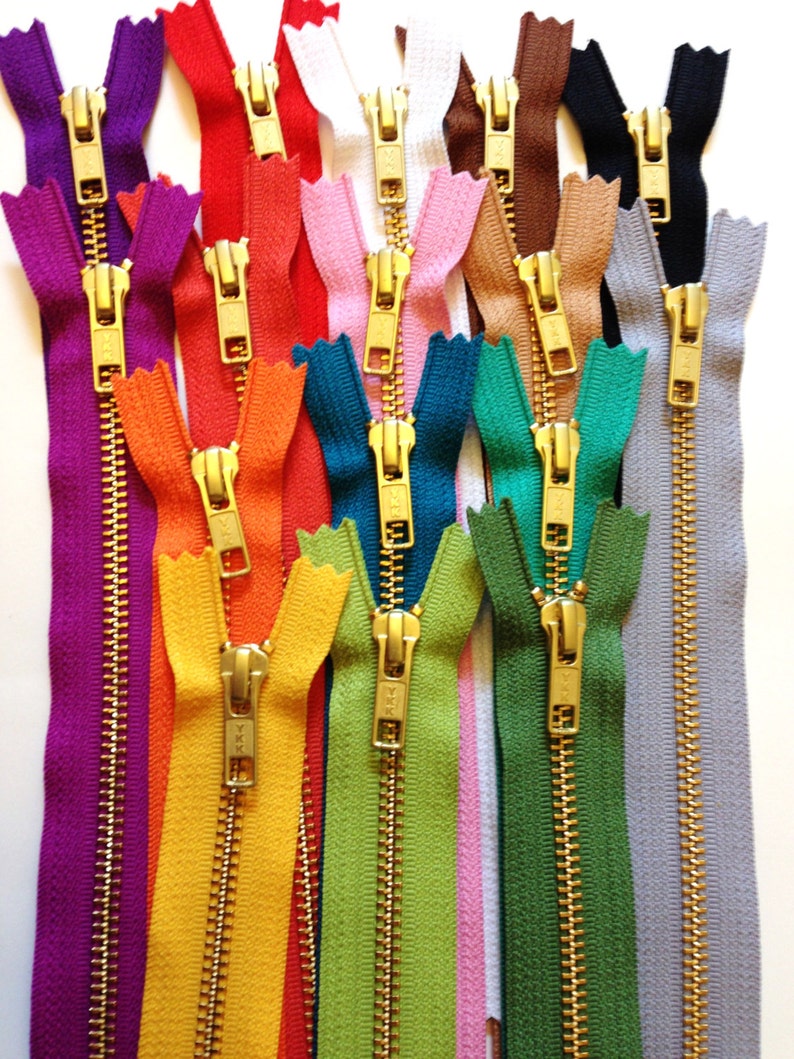 Metal zippers 8 inch brass zippers with gold teeth Sixteen Etsy